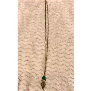 Gold & Teal Gem Long Necklace
